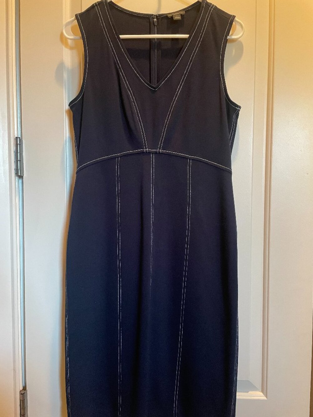 Ann Taylor Factory Navy Midi Dress White Stitching Sz 6 Sleeveless V-Neck